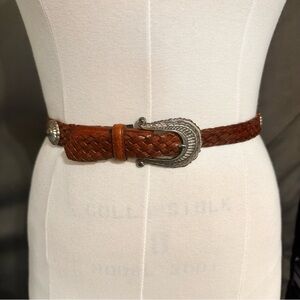 Brighton Leather Braided Conch Belt Size M Women's Brown Vintage Boho Adjustable
